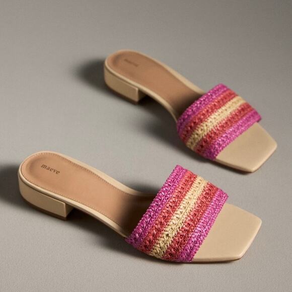 Anthropologie Maeve The Coralie Woven Mule Slide Sandals Size 36 US 5-5.5 Pink - Picture 1 of 9